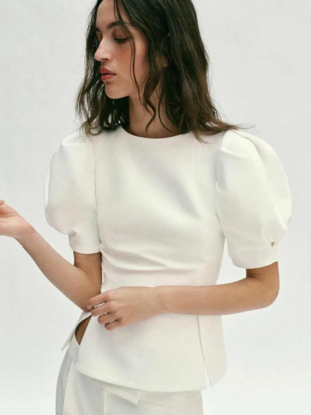 Zara Cream Puff-Sleeve V-Back Top